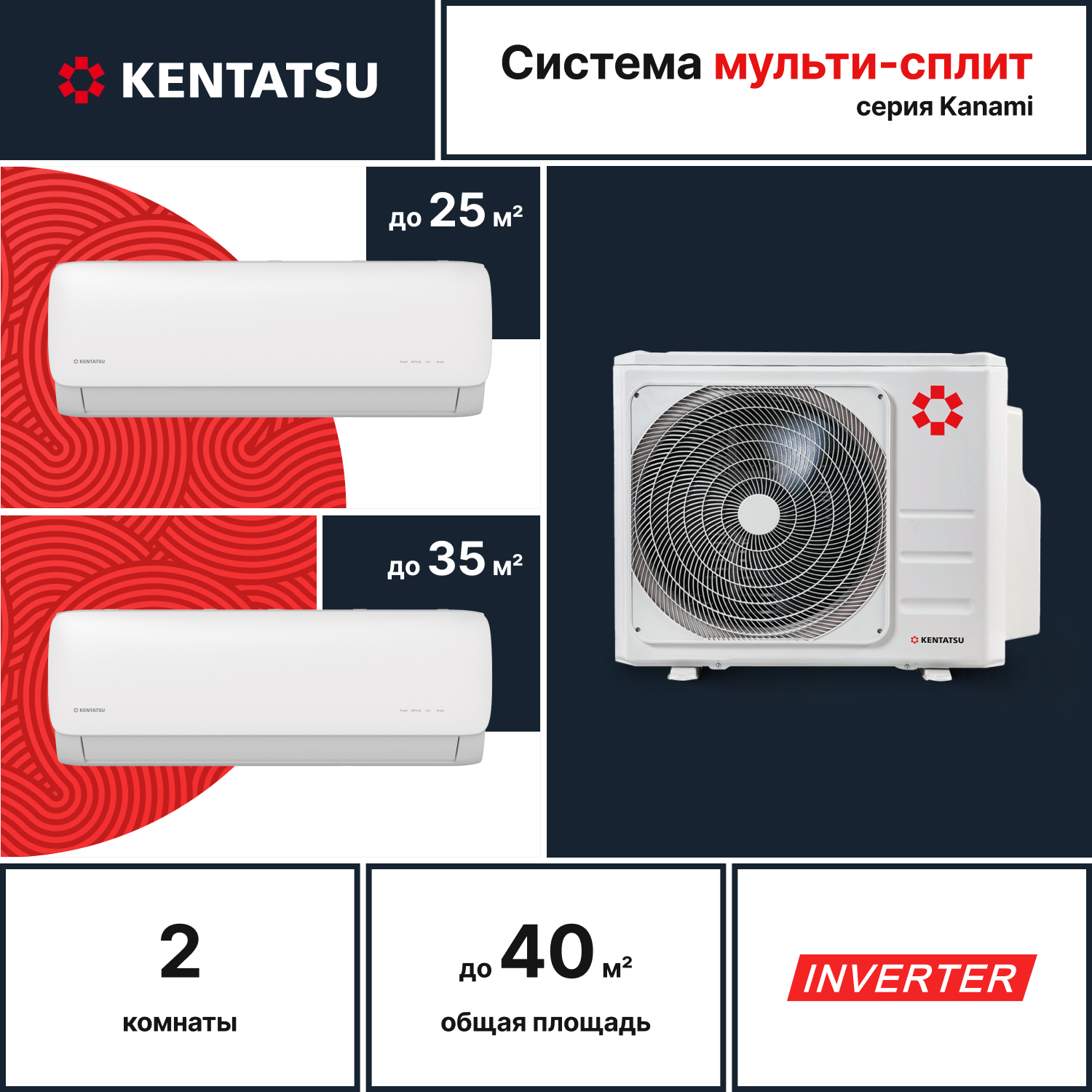 Мульти сплит система Kentatsu K2MRB40HZRN1/KMGA26HZRN1/KMGA35HZRN1