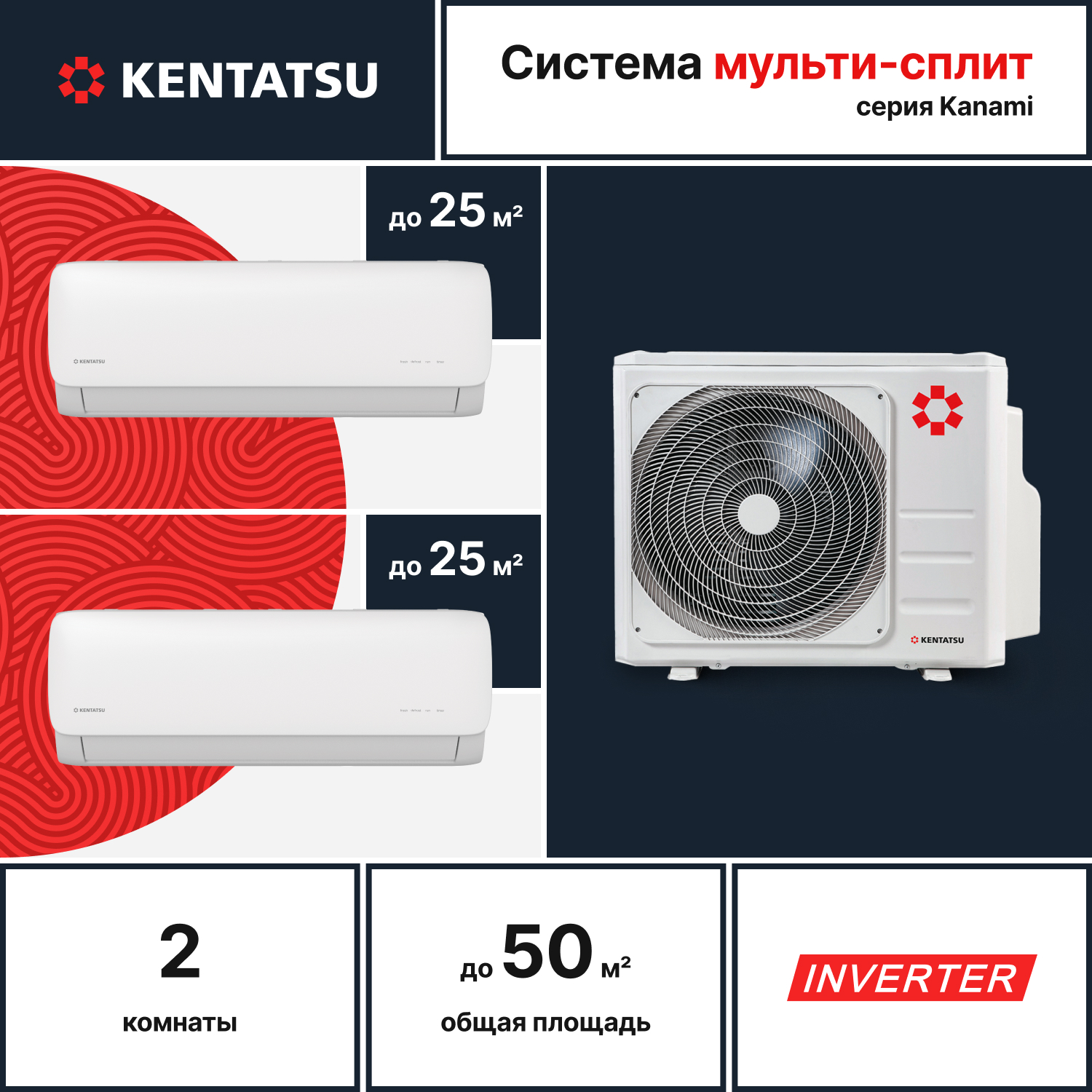 Мульти сплит система Kentatsu K2MRB50HZRN1/KMGA26HZRN1/KMGA26HZRN1